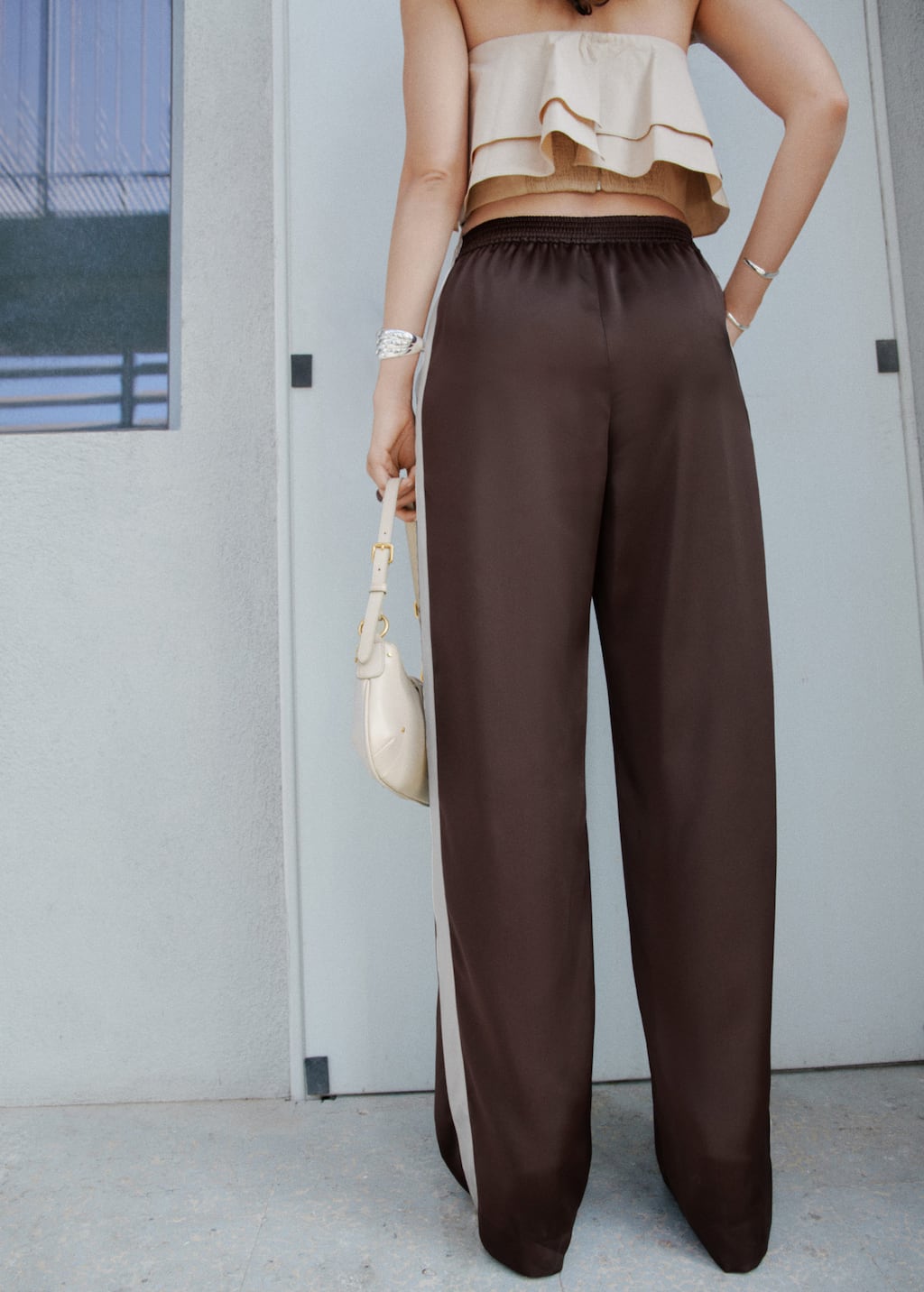 Satin pants with contrasting stripe