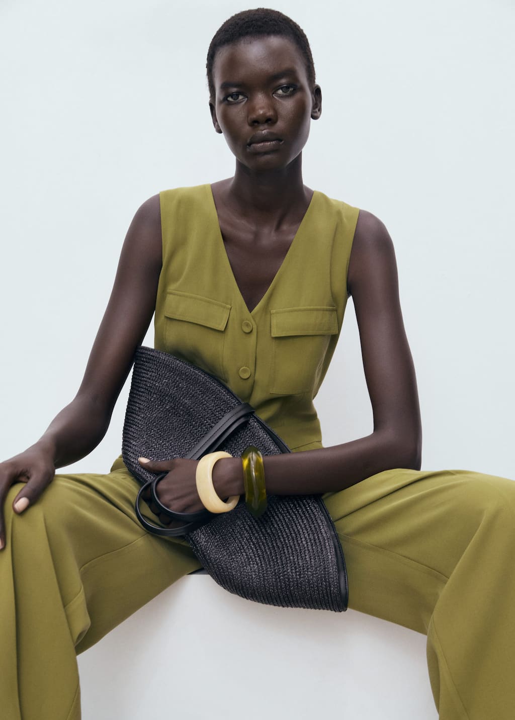Long chest-pocket jumpsuit