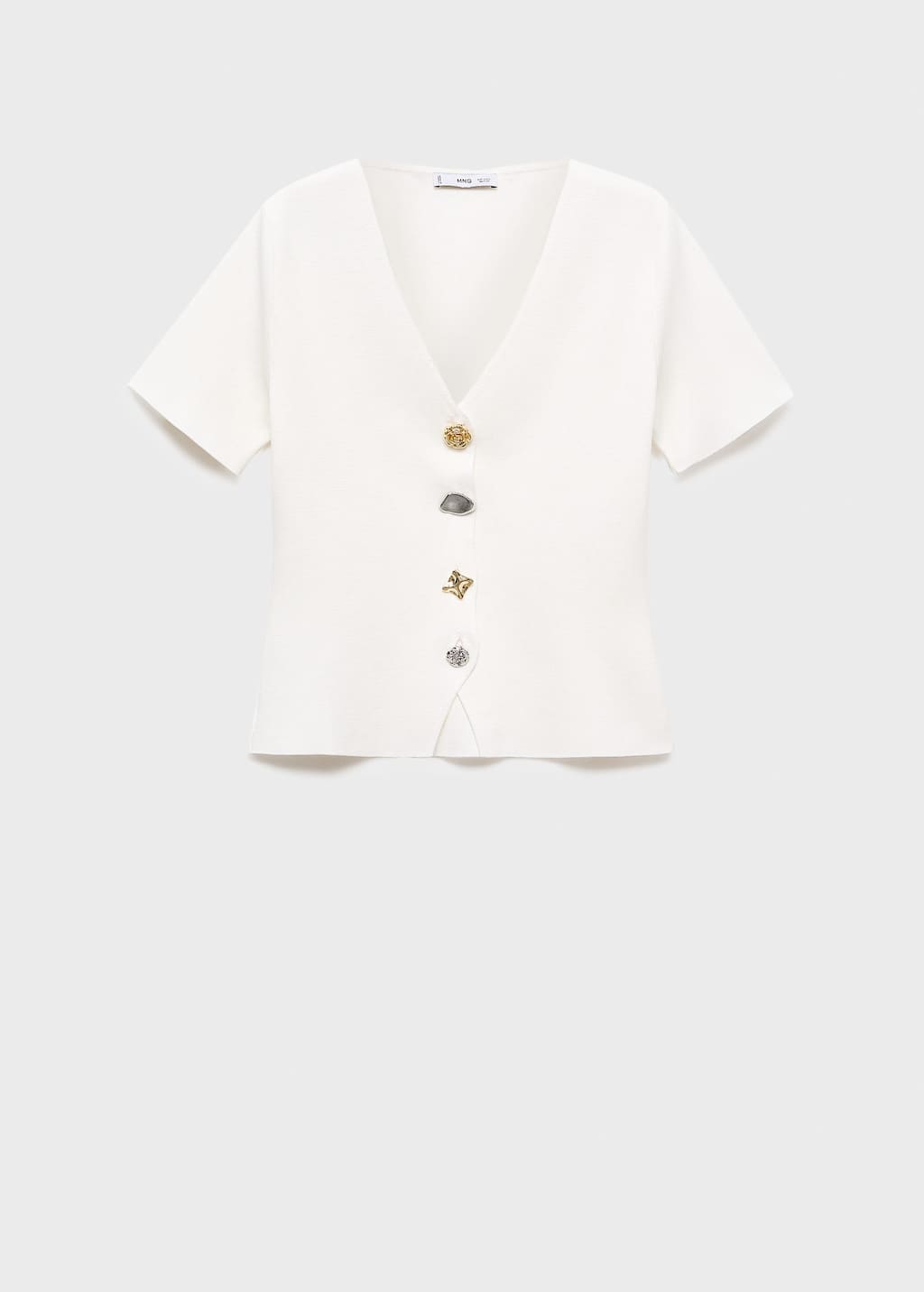 Mango Cardigan Maille Boutons Bijoux Blanc - Femme - Xl - In White
