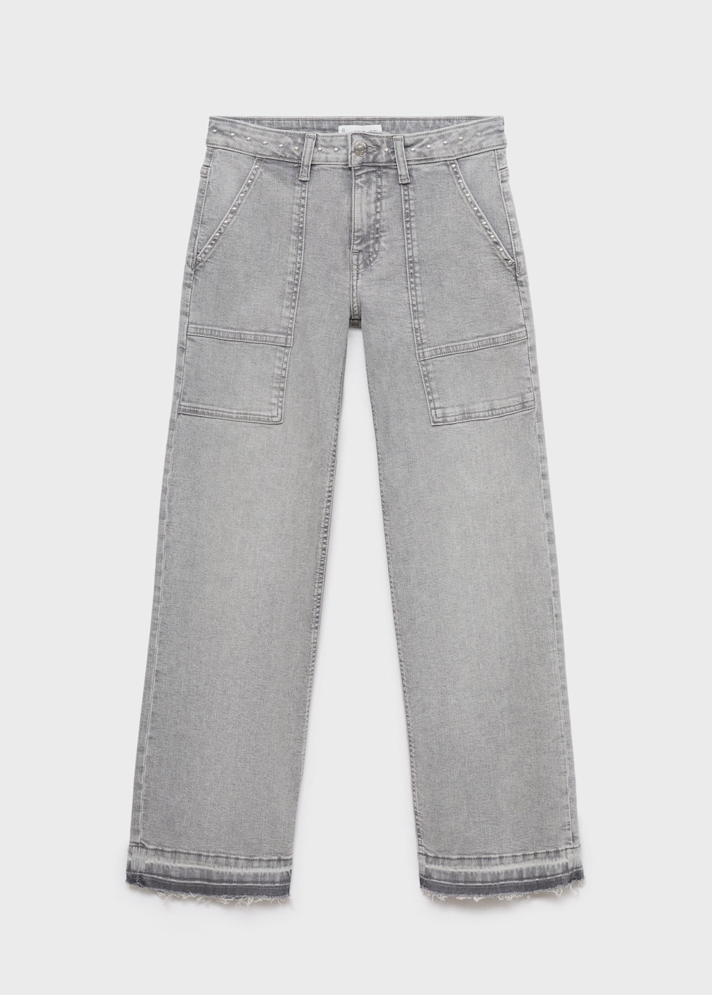 Mango Teen Studded Release Hem Culotte Wide Leg Jeans In Gray