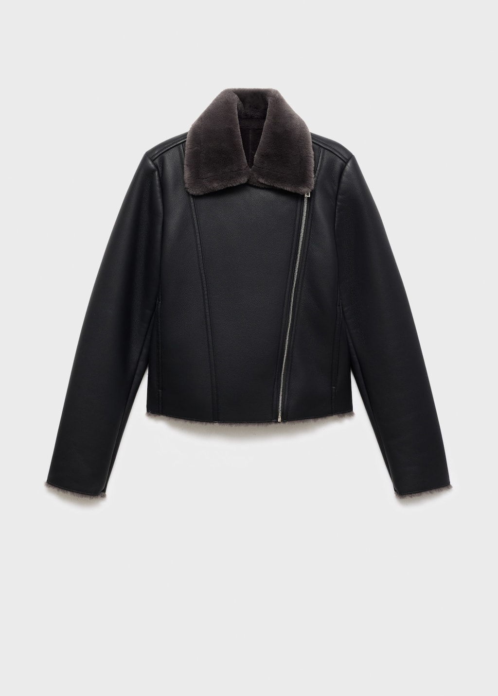 Mango Veste Biker Imitation Fourrure Noir - Femme - Xl -  In Black