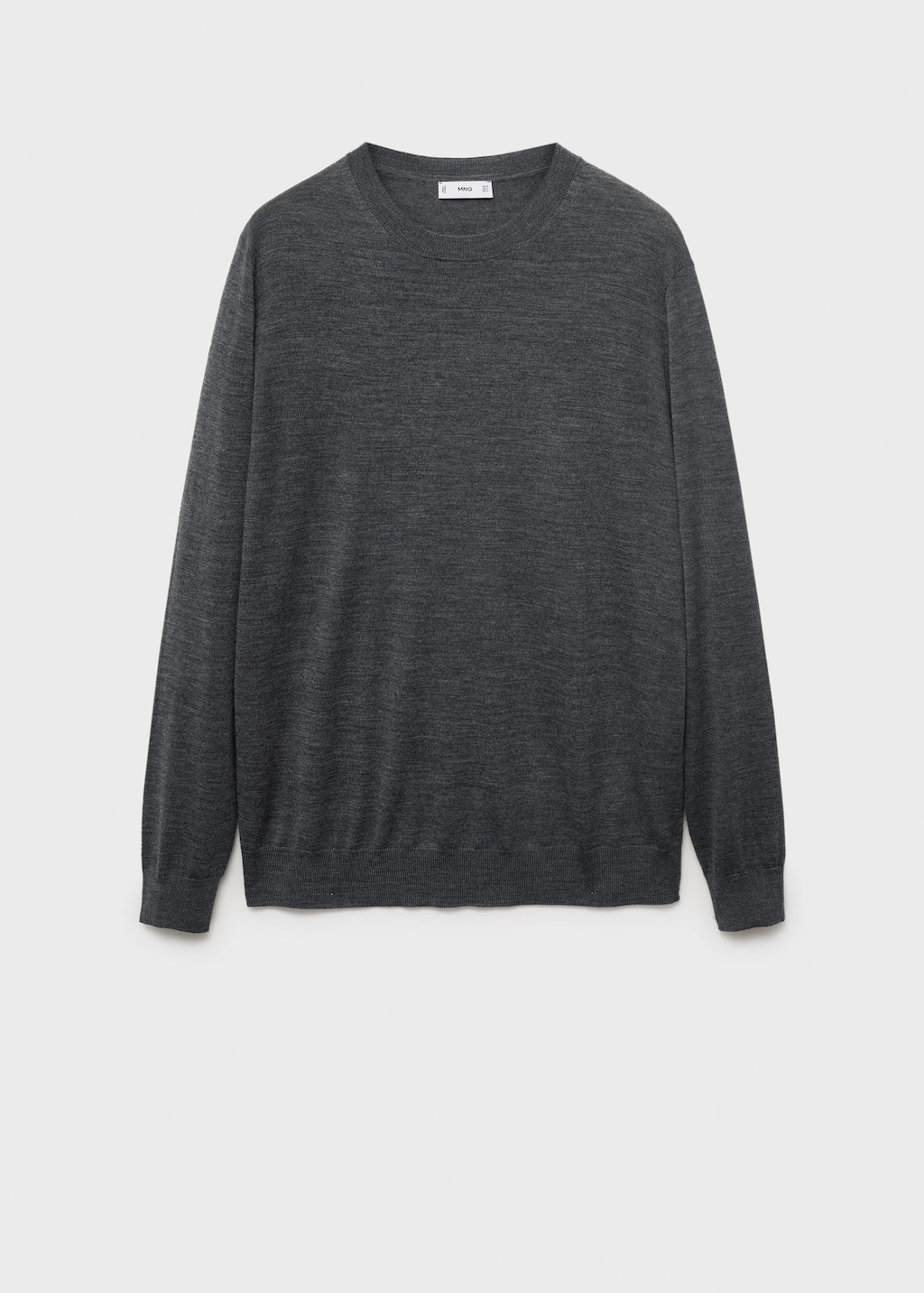 Mango Man 100% Wool Round-neck Sweater Medium Heather Grey