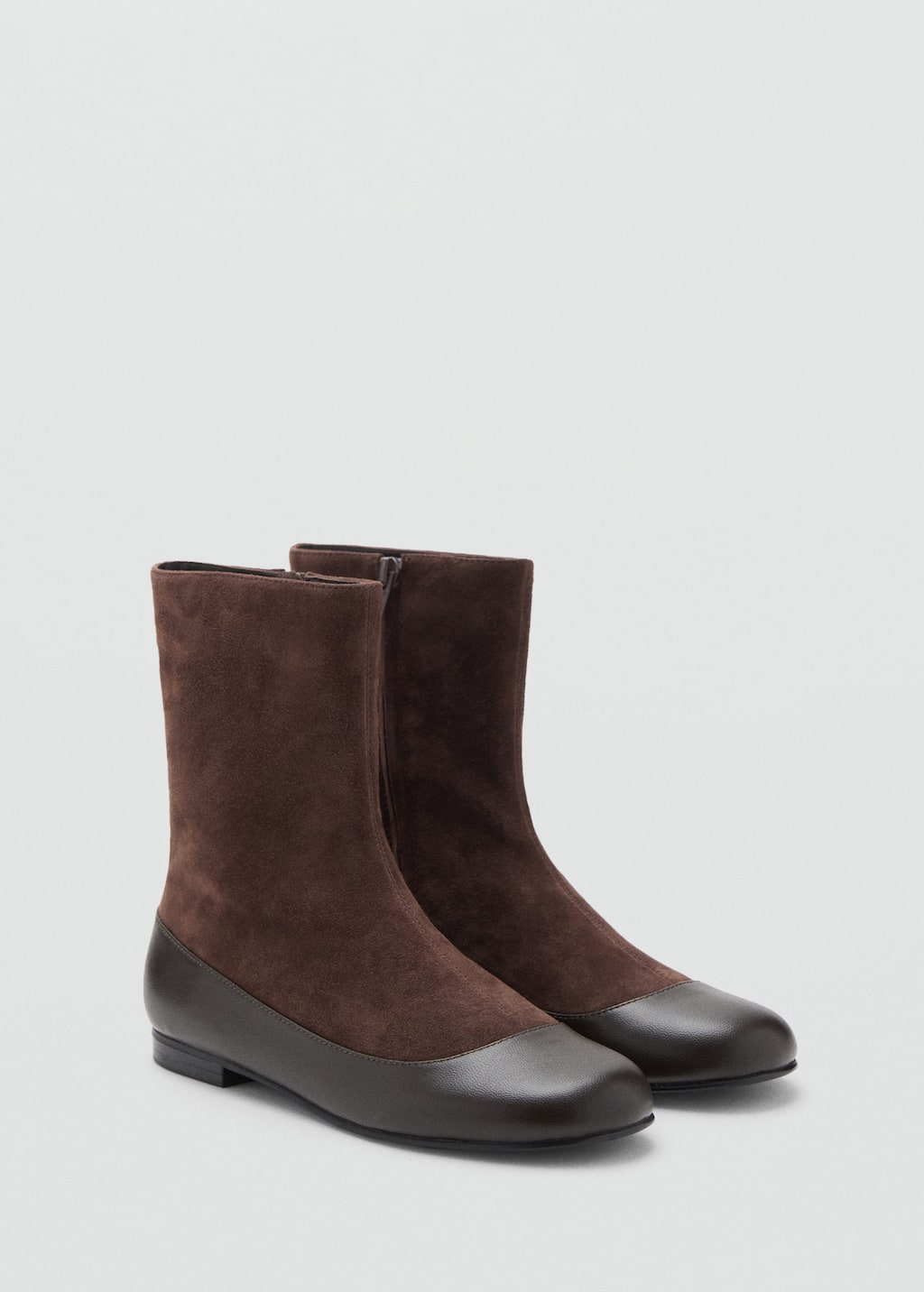 Mango Combined Leather Ankle Boot Chocolate In Brown