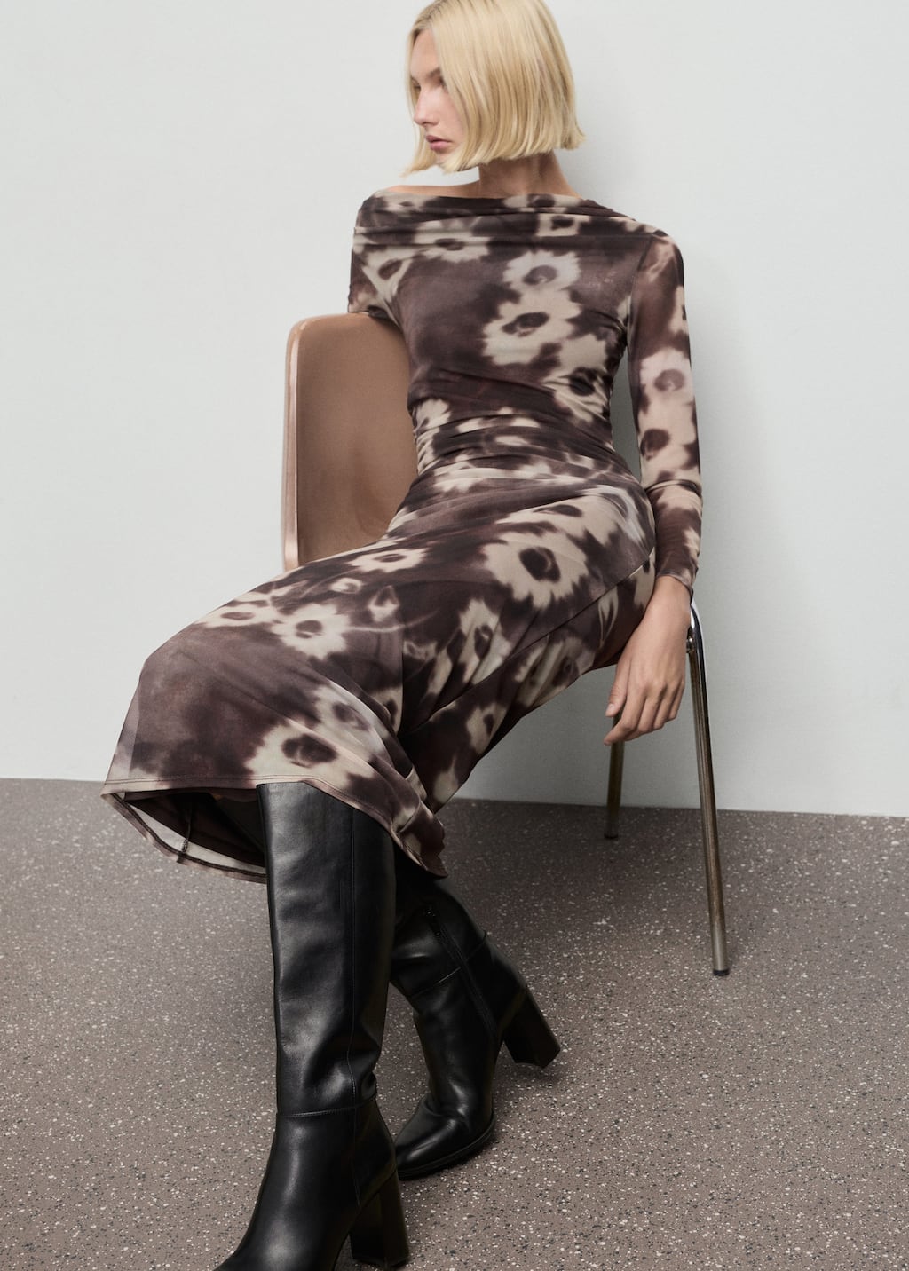 Asymmetrical floral print dress