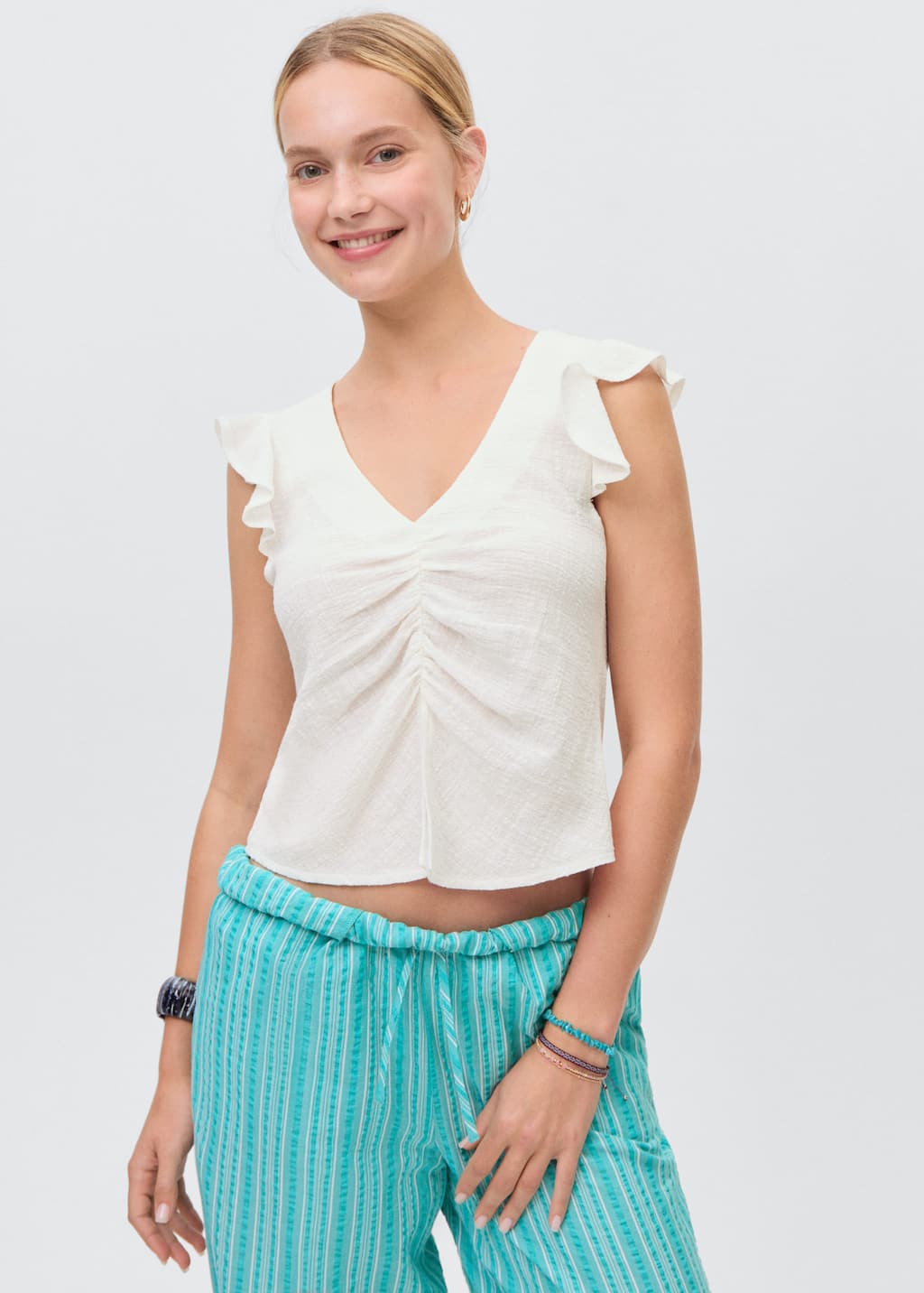 Mango Teen Front Slit Ruffle Sleeve Shirt