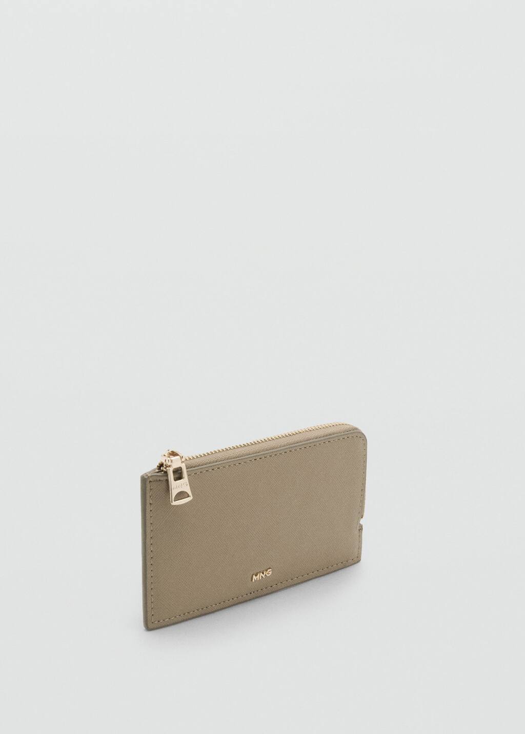 Mango Porte-cartes Simili-cuir Zippé Kaki - Femme - Taille Unique -