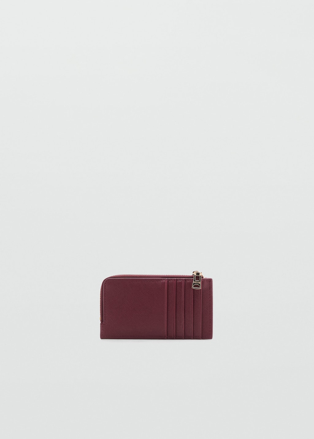 Leather-effect zipped card holder burgundy - Woman - One size - MANGO