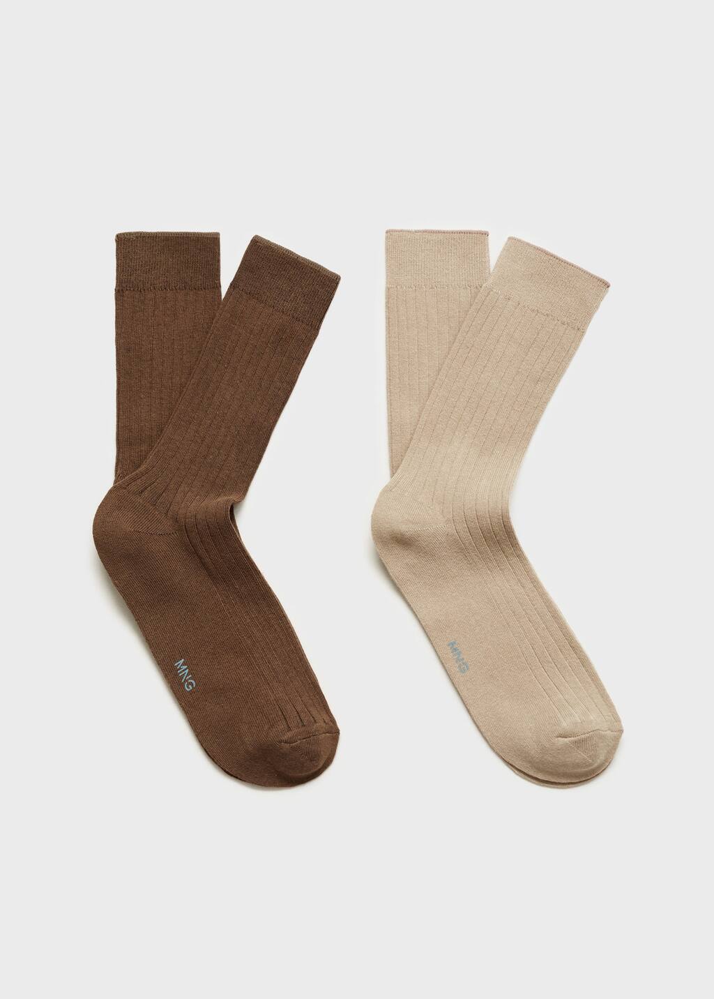 Mango Man Pack Of 2 Ribbed Cotton Socks Beige In Multi