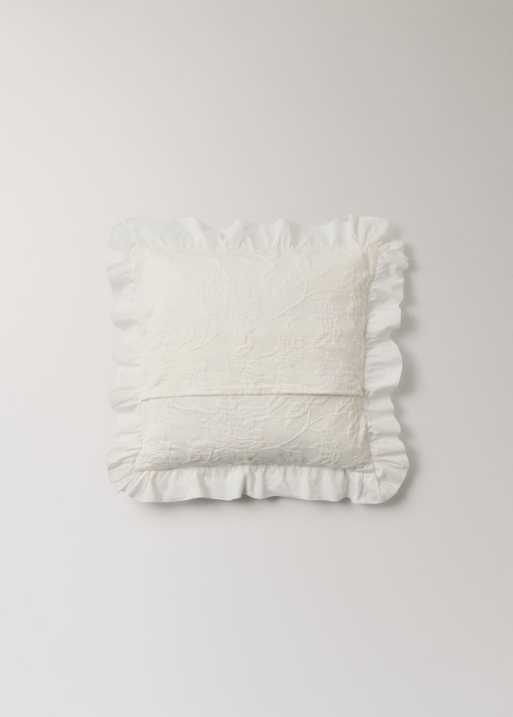 Jacquard cotton bed cushion cover with voile frill and lace trim 50x50 cm
