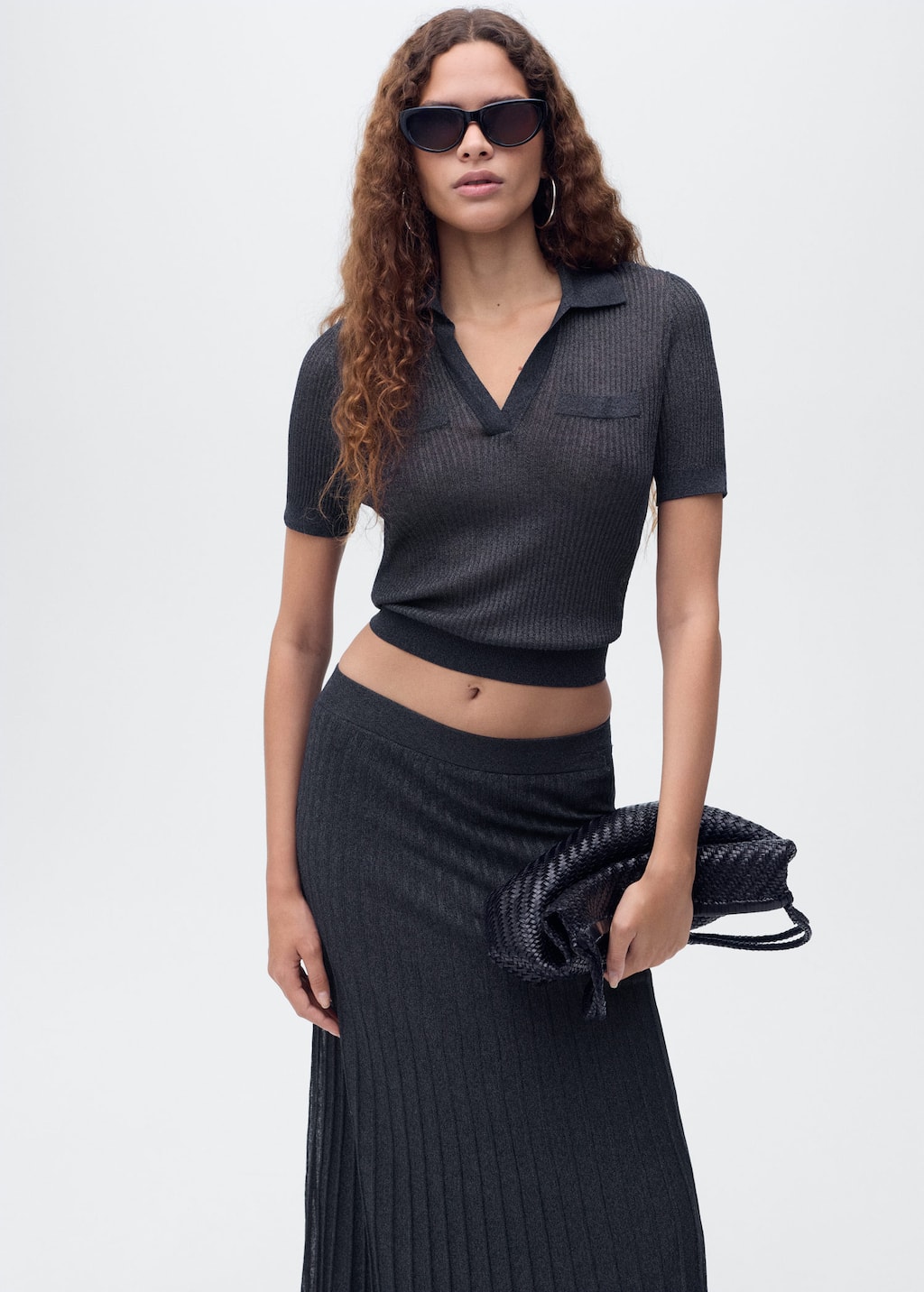 Lurex knitted V-neck sweater