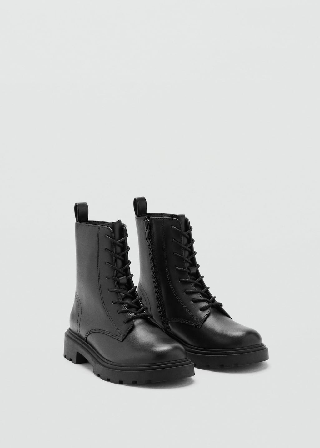 Mango Bottines Cuir Lacets Noir - Enfants - 38 - Kids In Black