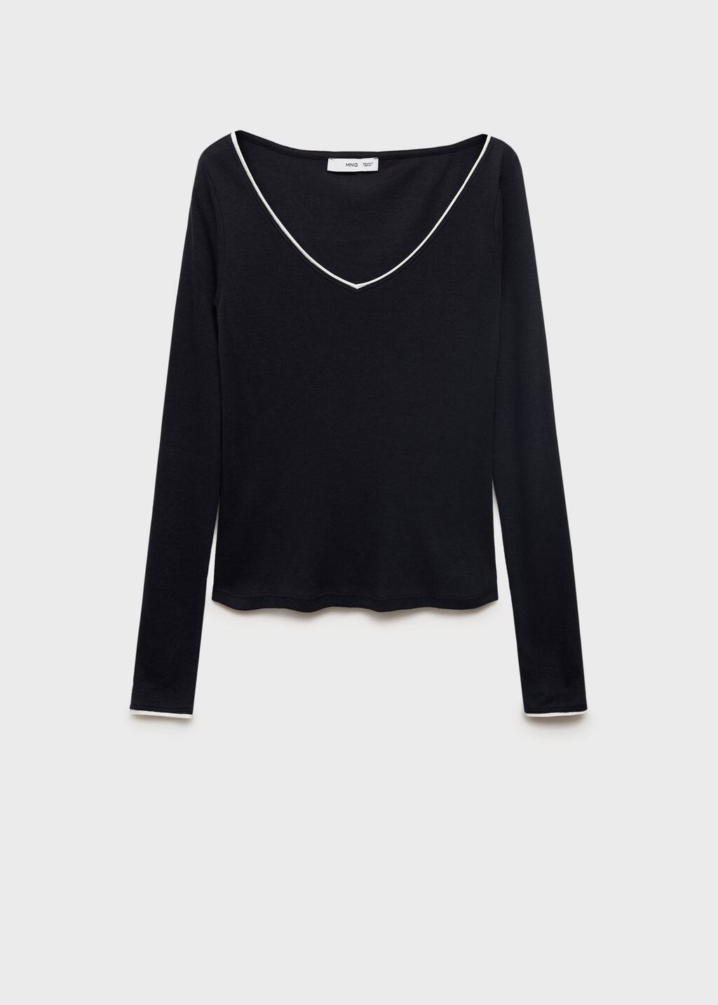 Mango V-neck Combined Fabric T-shirt In Black