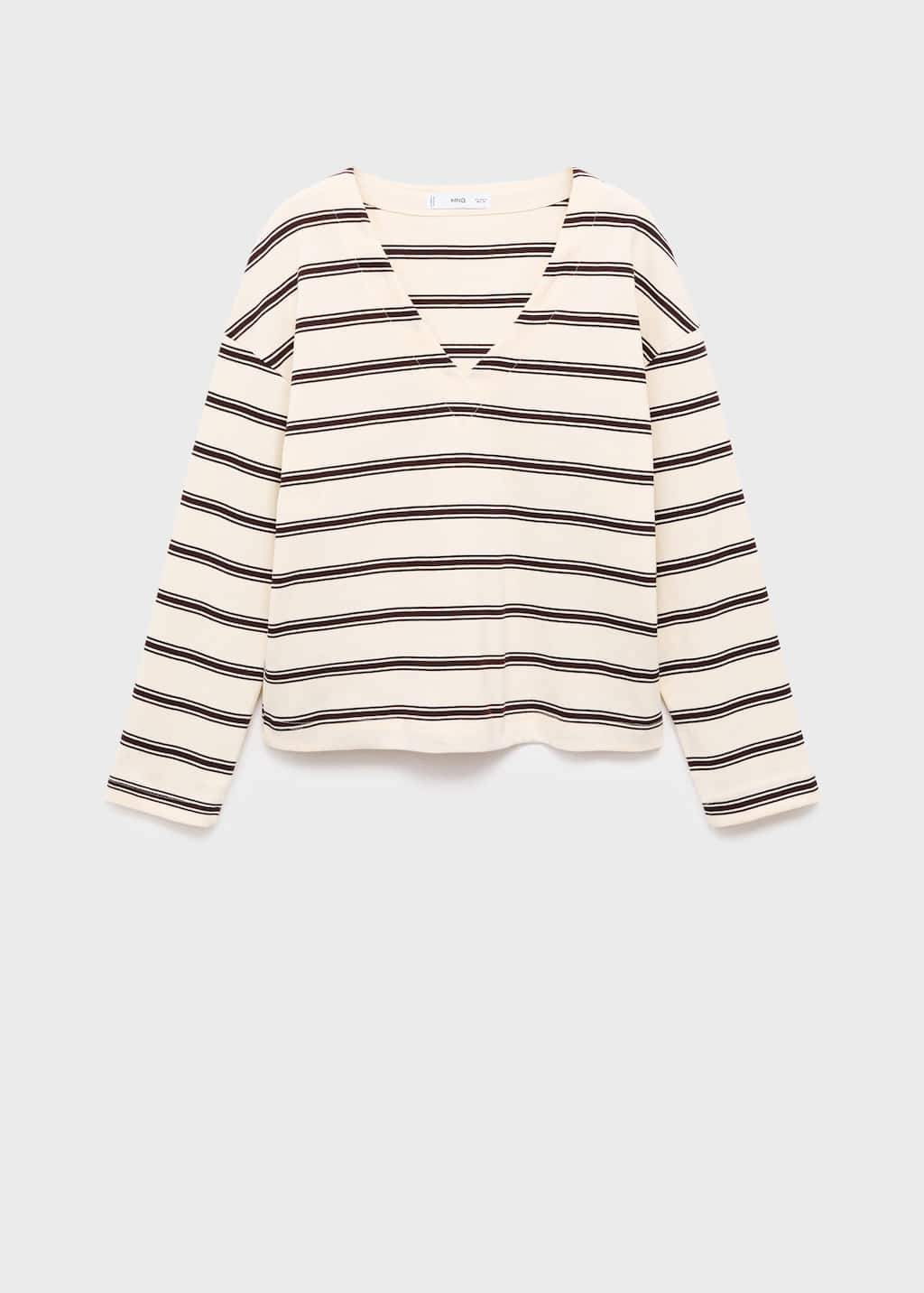 Mango Striped Cotton-blend Sweatshirt Ecru In Pattern