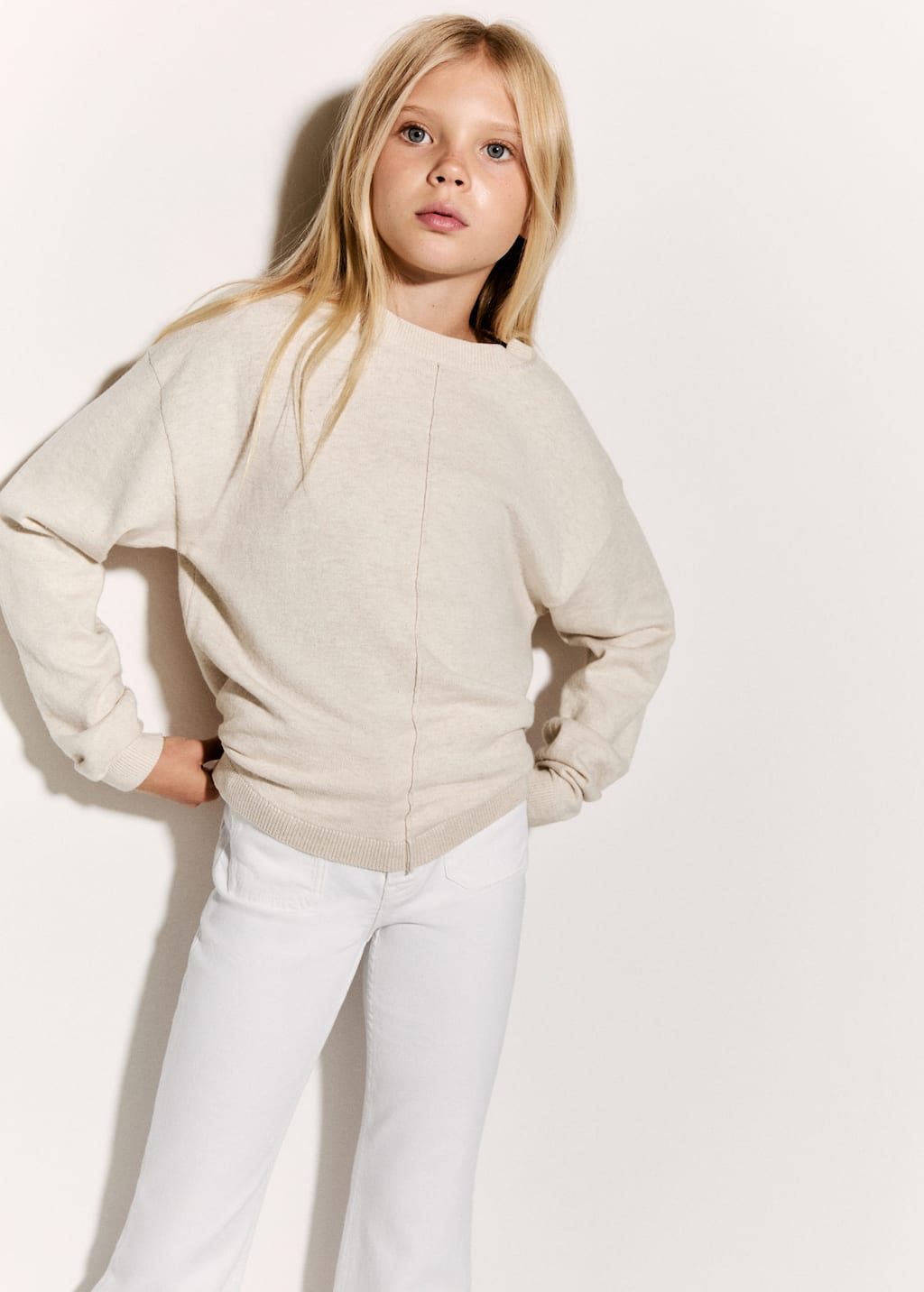 Mango Pull-over En Coton Coutures Décoratives Beige - Enfants - 13-14 Ans - Kids In White