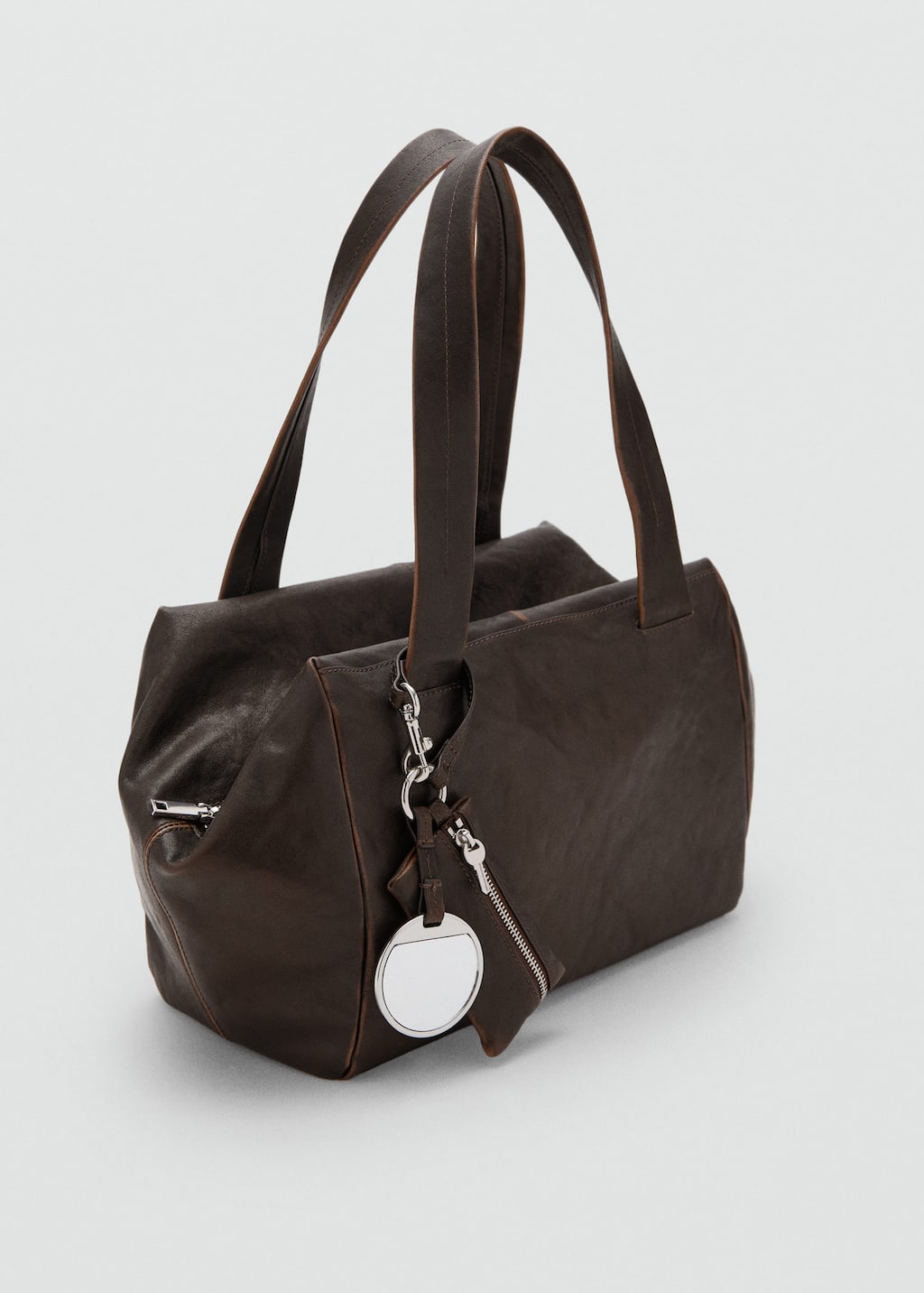 Mango Medium Leather Shoulder Bag With Charms Chocolate In Brown