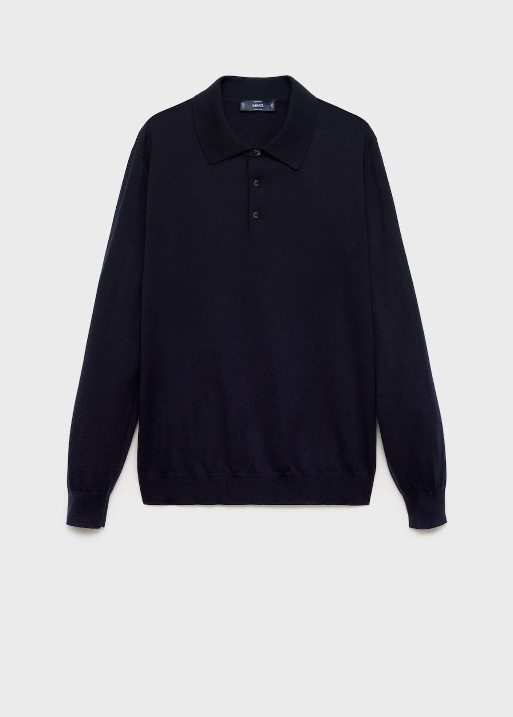 Mango Man 100% Wool Knitted Polo Sweater Navy