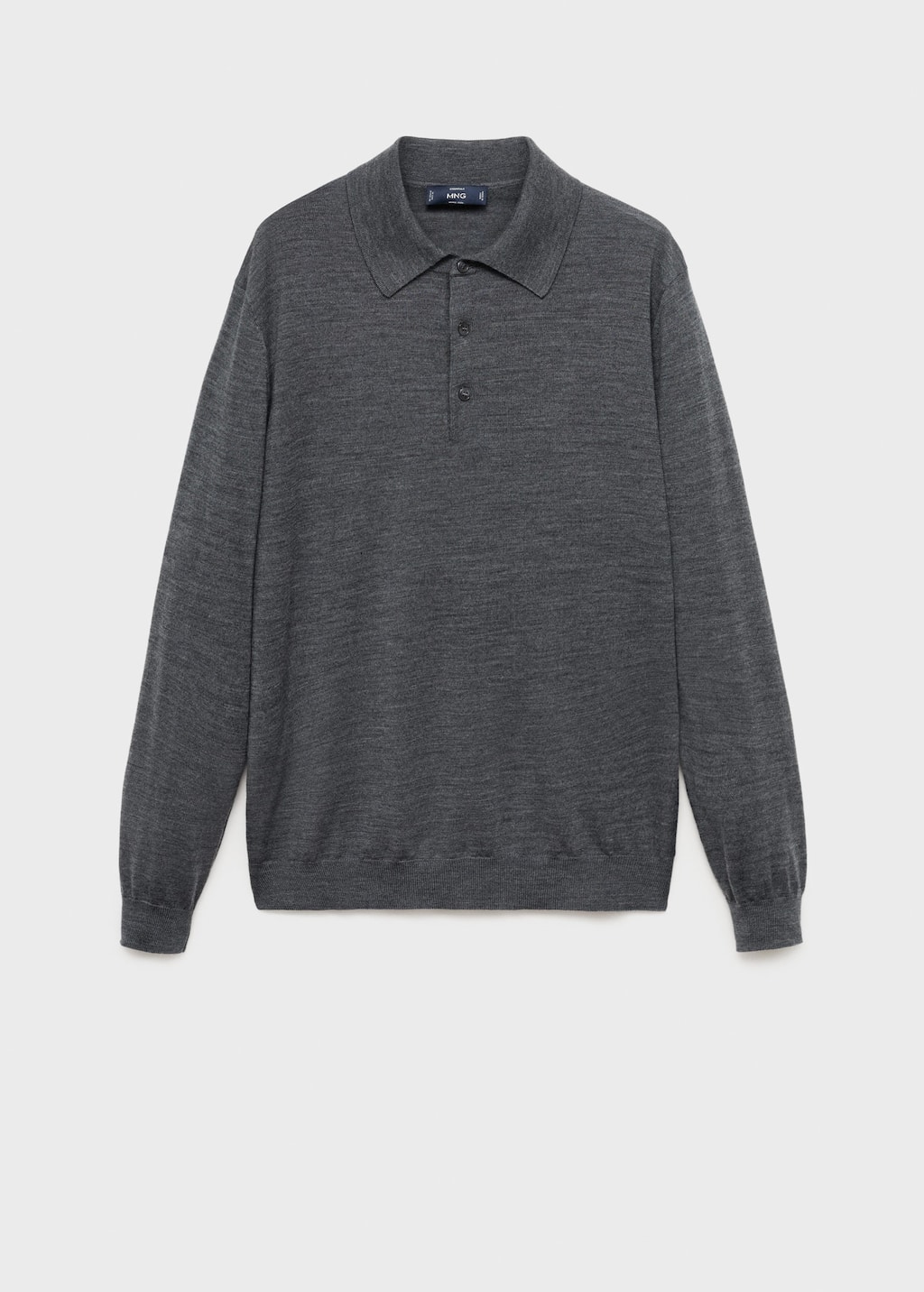 Mango Man 100% Wool Knitted Polo Sweater Medium Heather Grey
