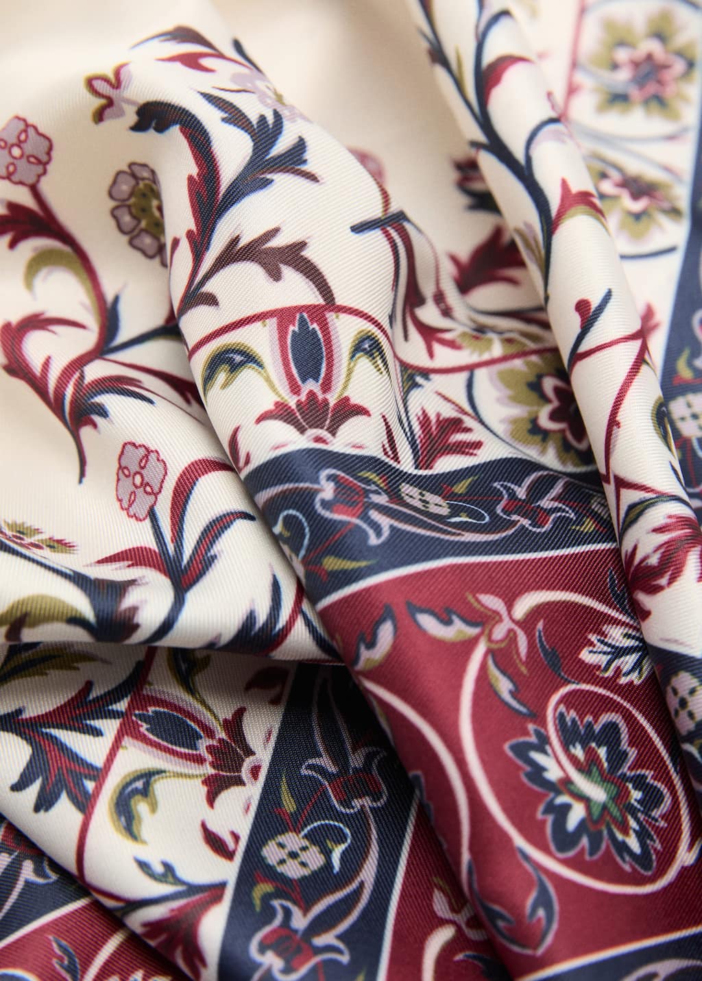 Mango Printed Satin Scarf Navy In Multi