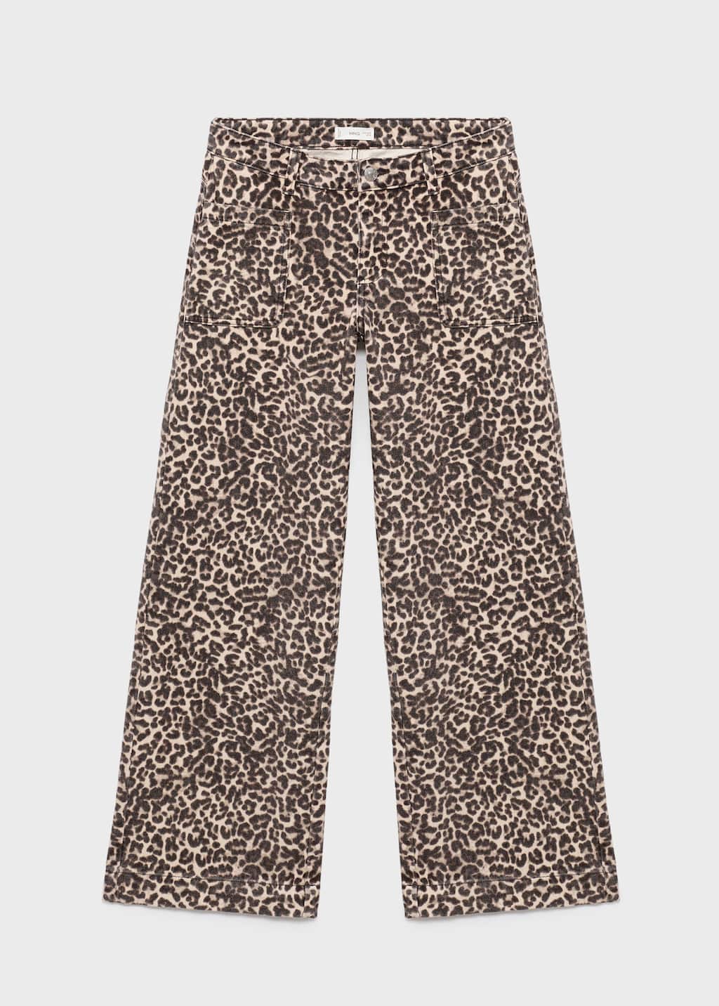 Mango Teen Leopard Print Patch Pocket Wide Leg Jeans In Sand