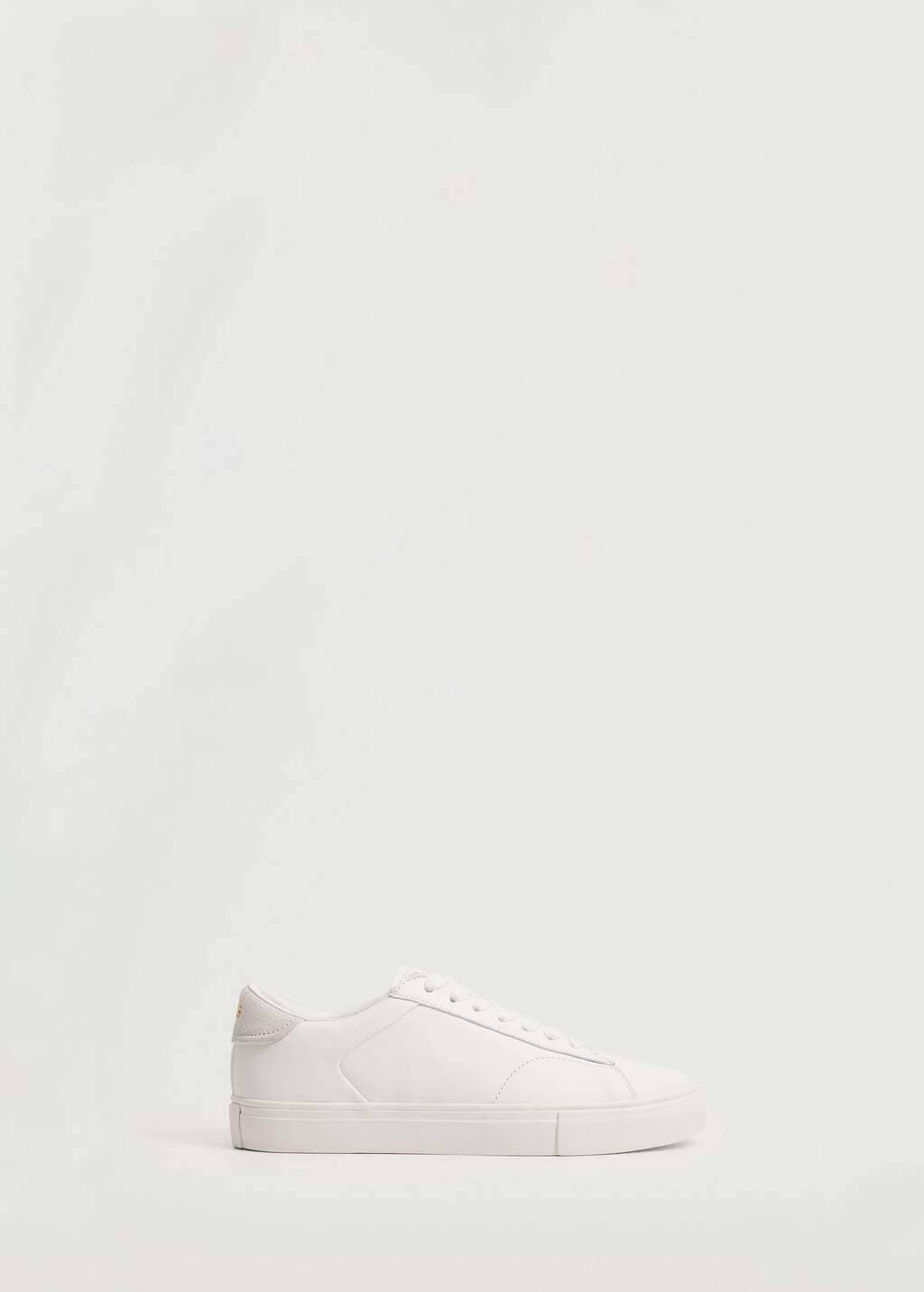 Mango Lace-up leather sneakers. a pair of white sneakers on top of a white surface. 