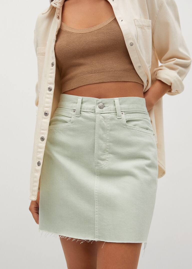 frayed hem denim mini skirt