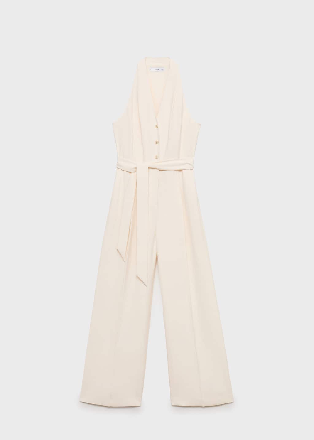 Mango Sleeveless Tie Waist Jumpsuit In Neutral