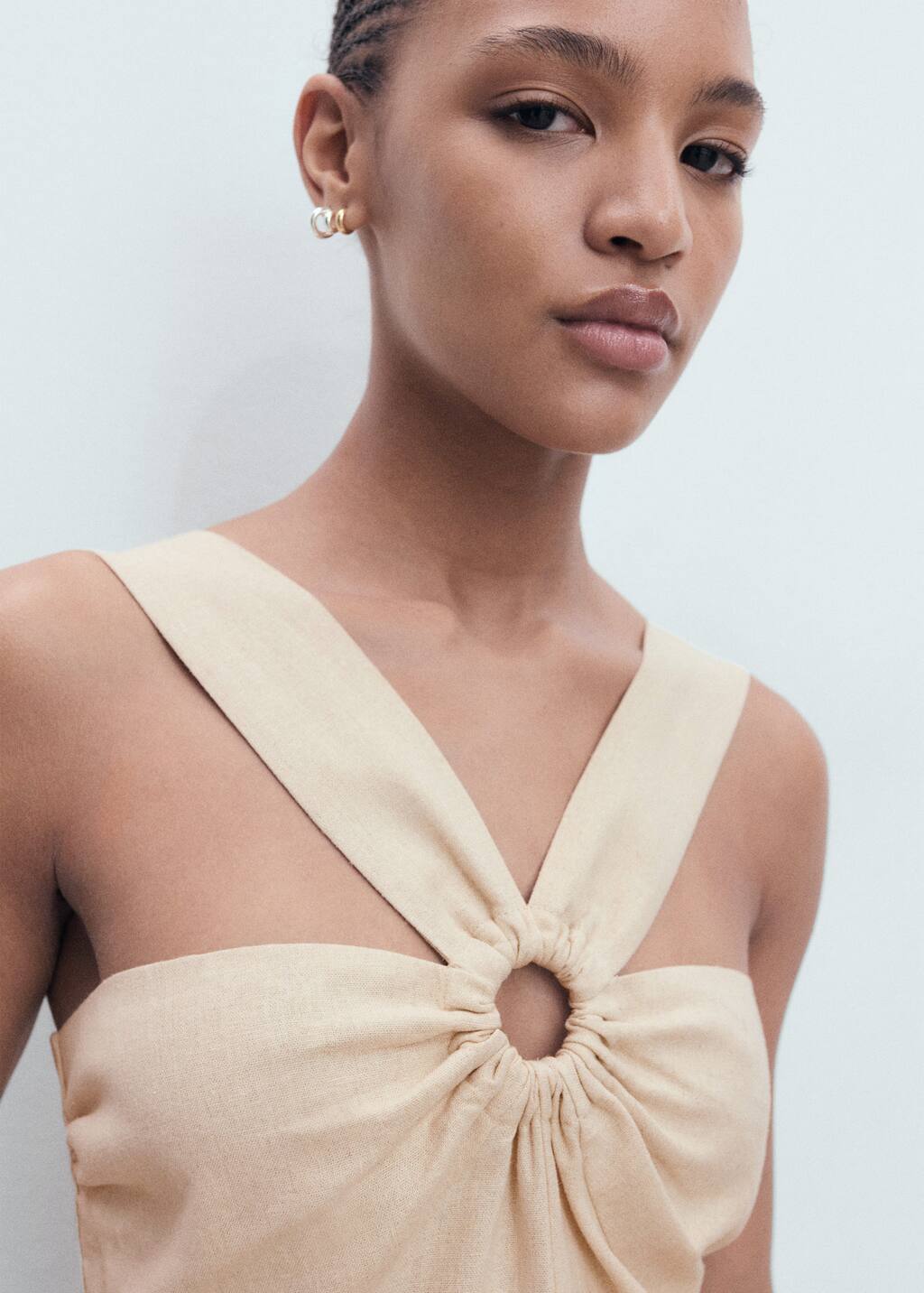 Linen jumpsuit with hoop detail