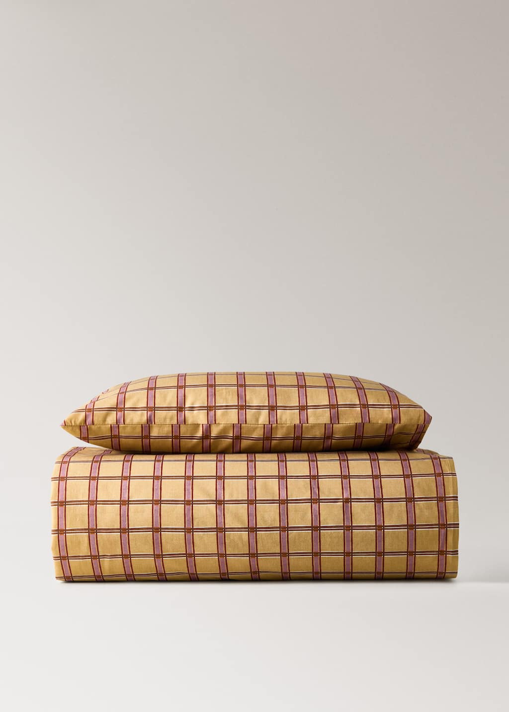 Mango Home Reversible Cotton Percale Duvet Cover For Cribs, Checkered Pattern Mustard In Yellow