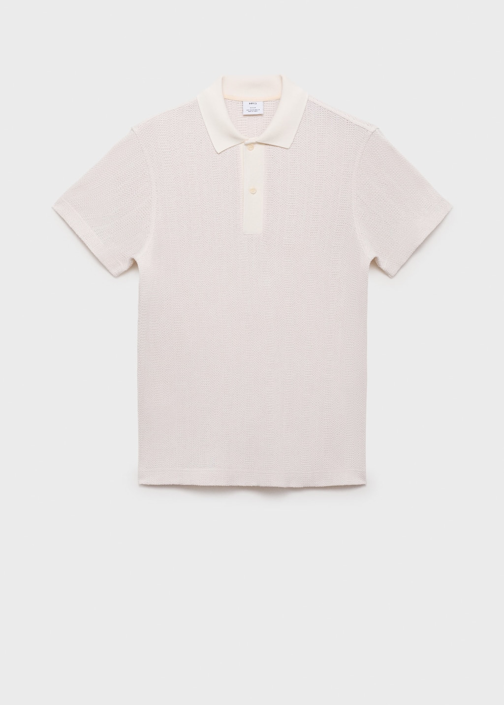 Mango Man Openwork Knitted Cotton Polo Shirt Off White