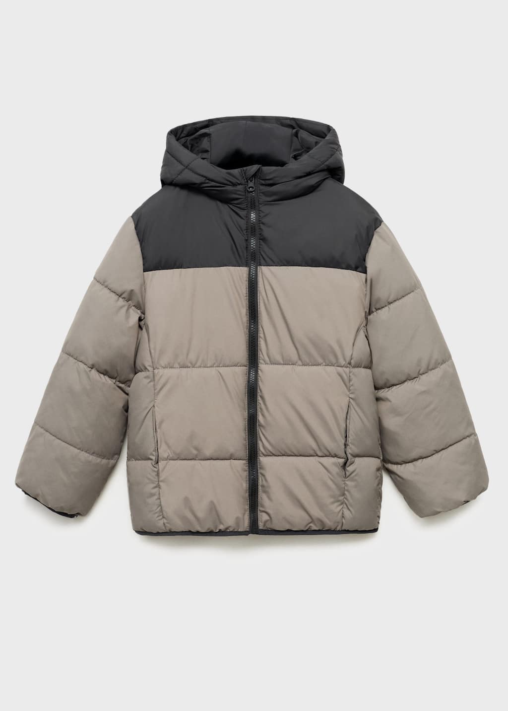 Mango Bicolour Quilted Anorak Medium Grey In Black