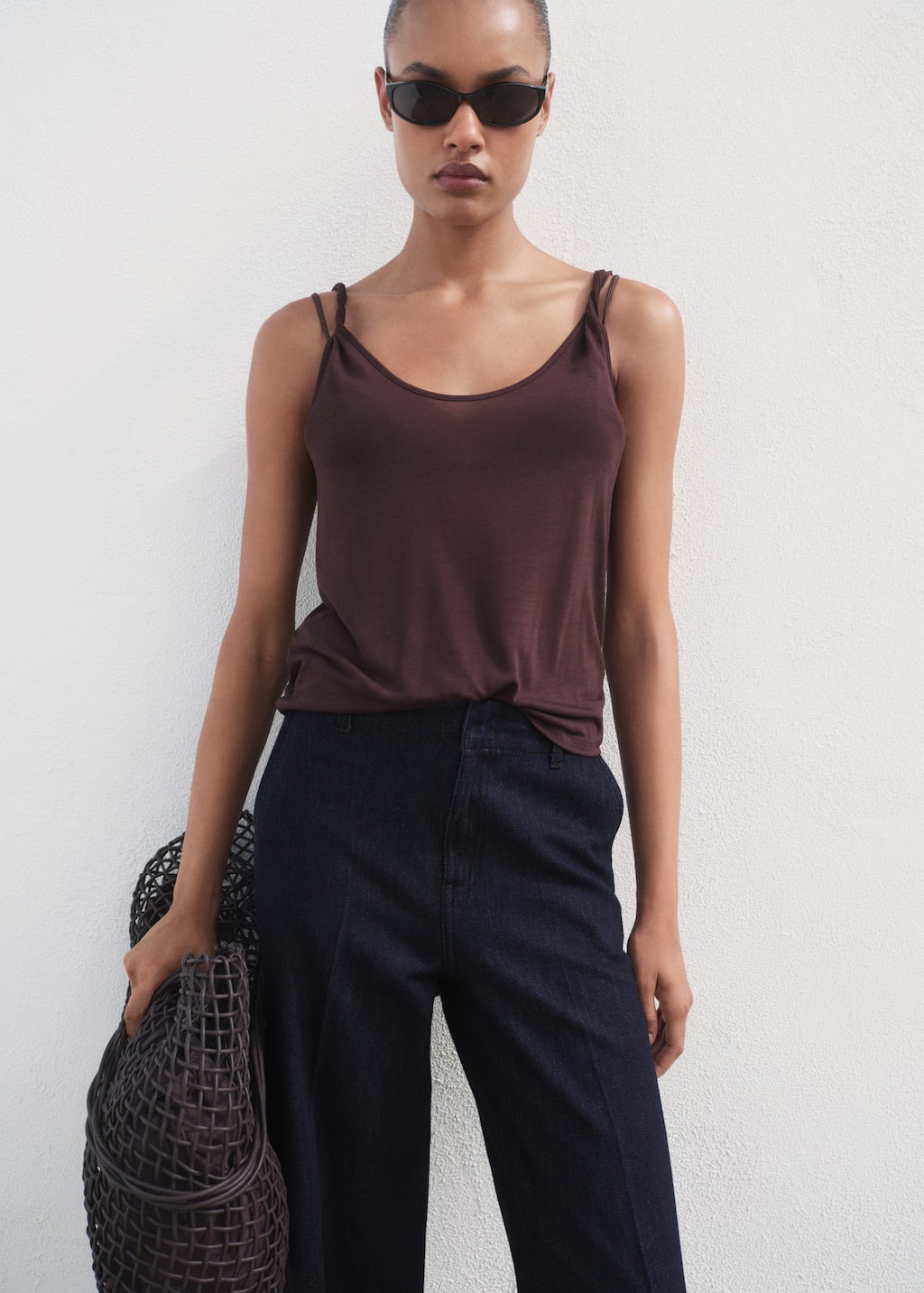 High-waisted wide leg denim pants