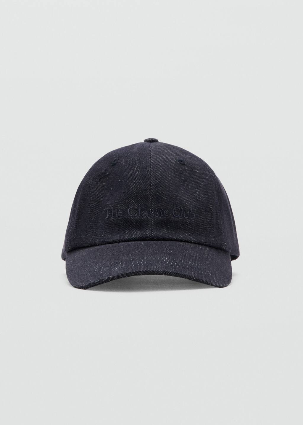Mango Cotton Cap With Embroidered Slogan Dark Blue In Blue