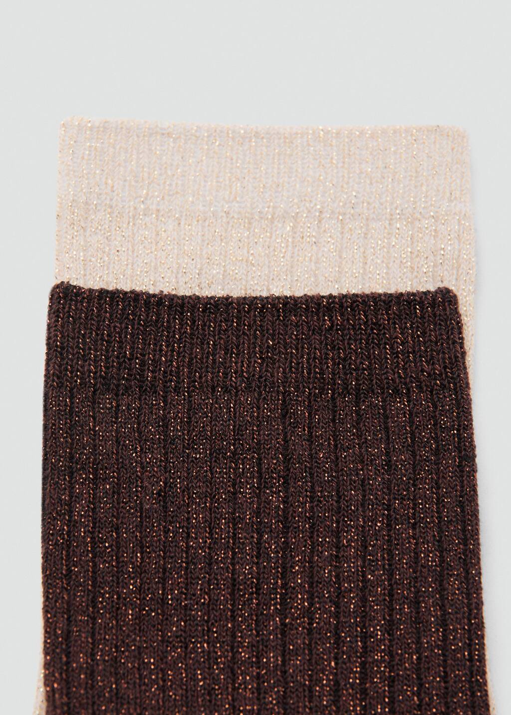 Mango Lot 2 Paires De Chaussettes Lurex Maille Côtelée Chocolat - Femme - Taille Unique -  In Brown