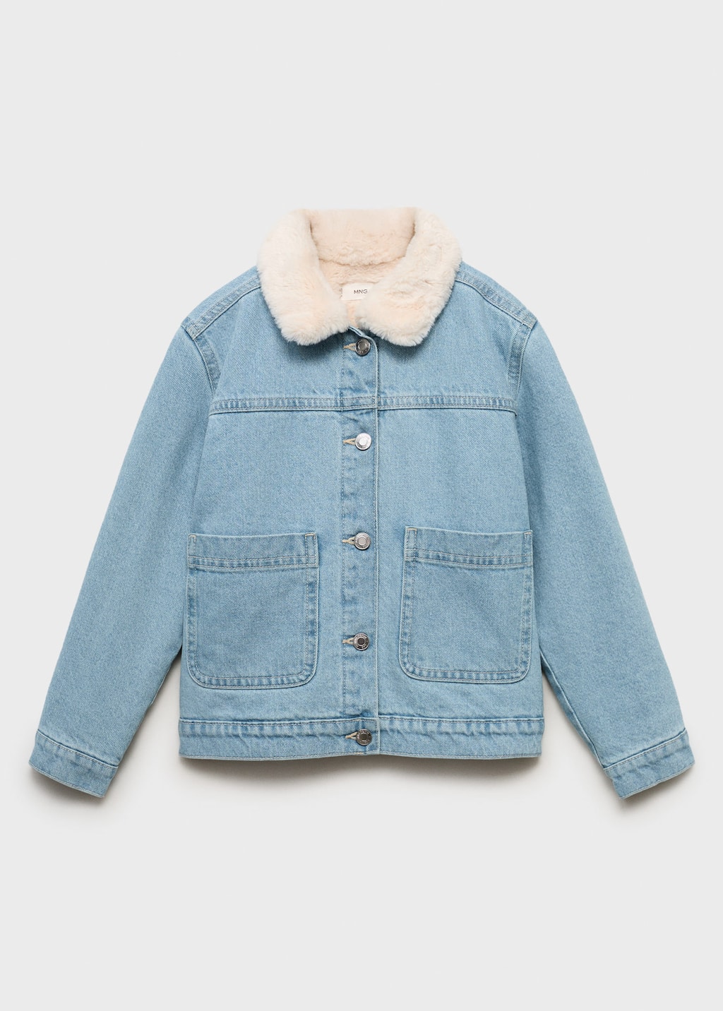 Mango Denim Jacket With Shearling-effect Lining In Blue