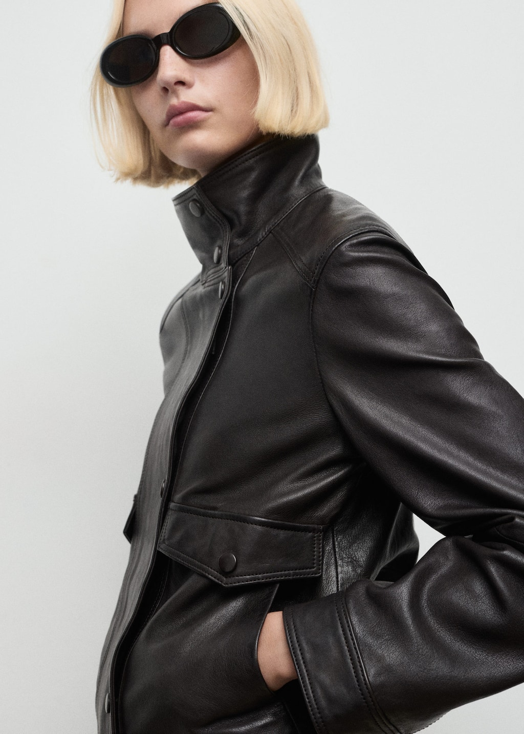 High-neck leather jacket