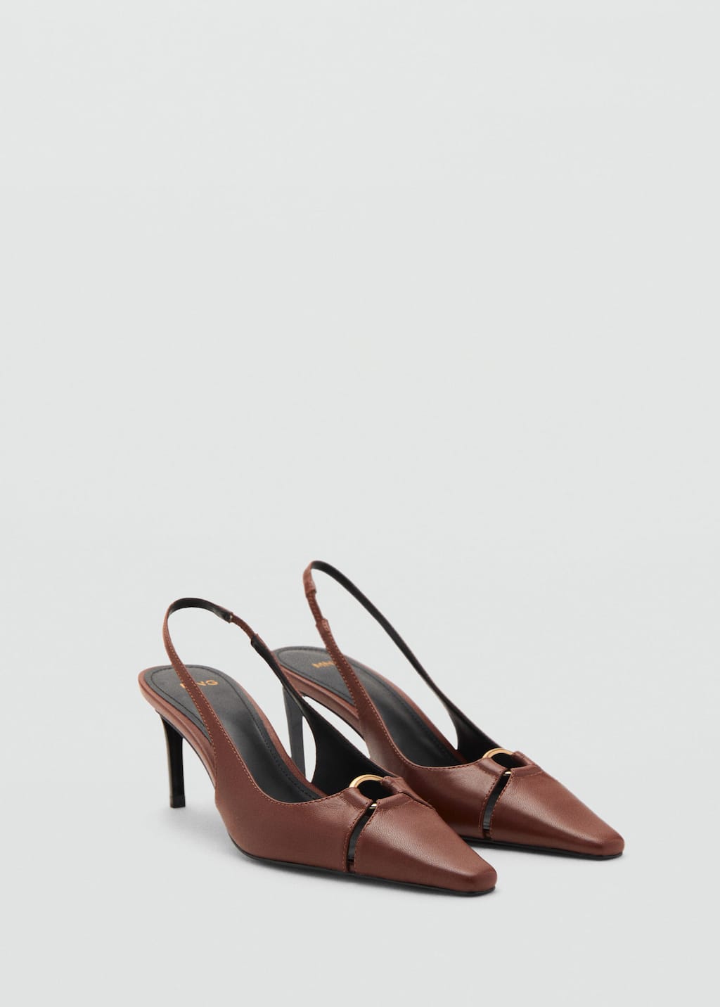 Mango Leather Heeled Shoes With Ring Cognac In Brown