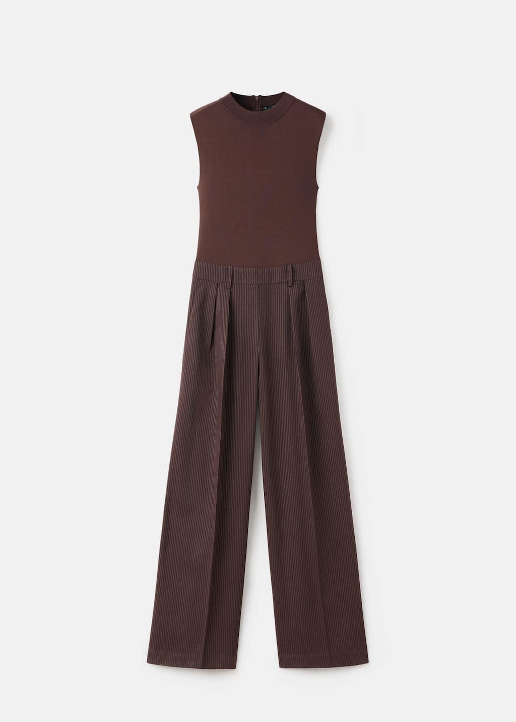 Mango Combined Pinstripe Jumpsuit Chocolate In Brown