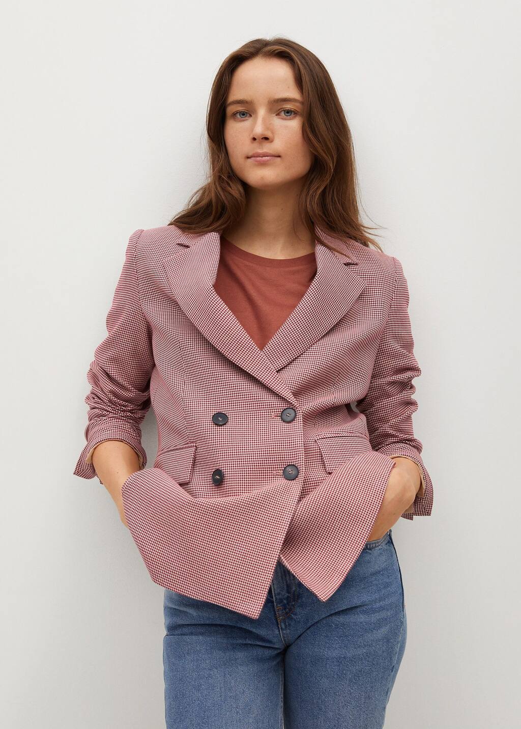 mango pink check blazer