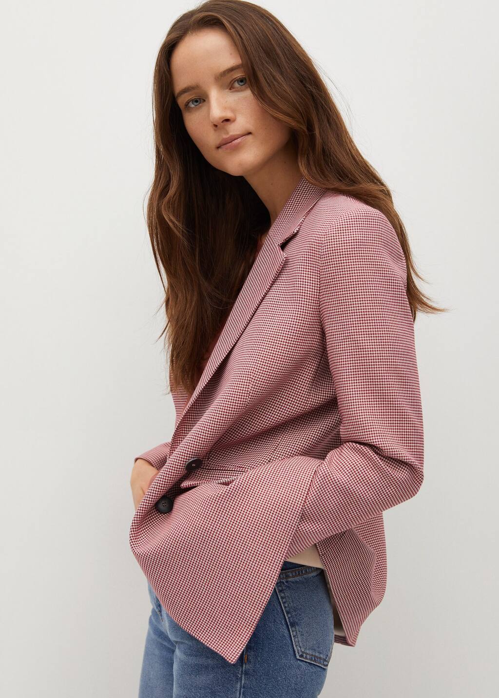mango pink check blazer