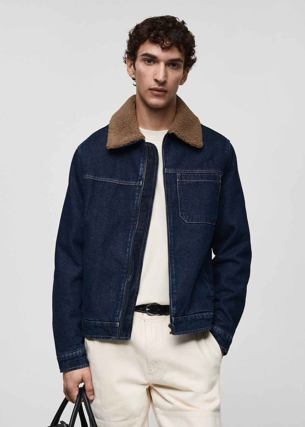 Denim jacket with shearling lining