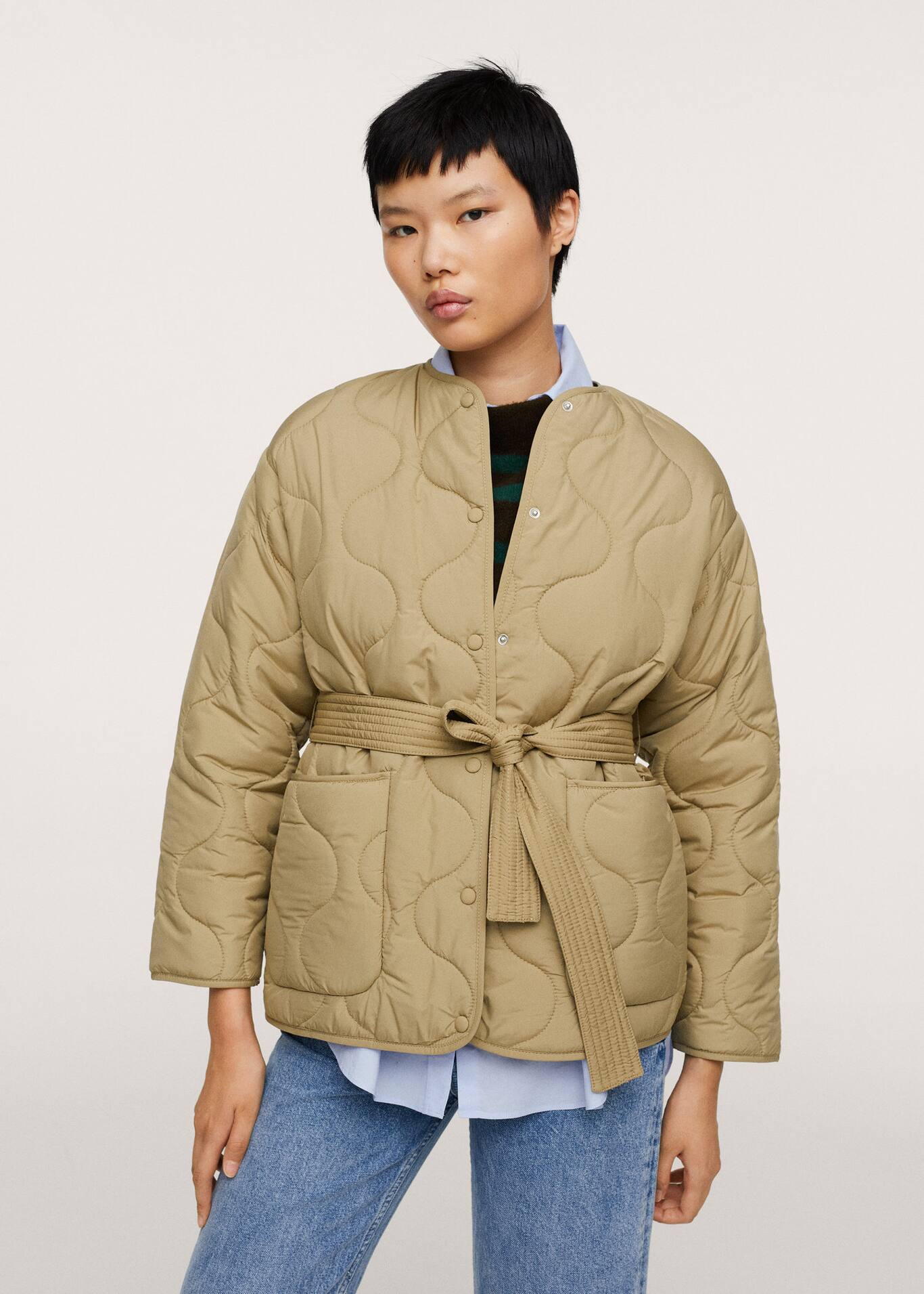 Belt quilted coat Women MANGO OUTLET USA