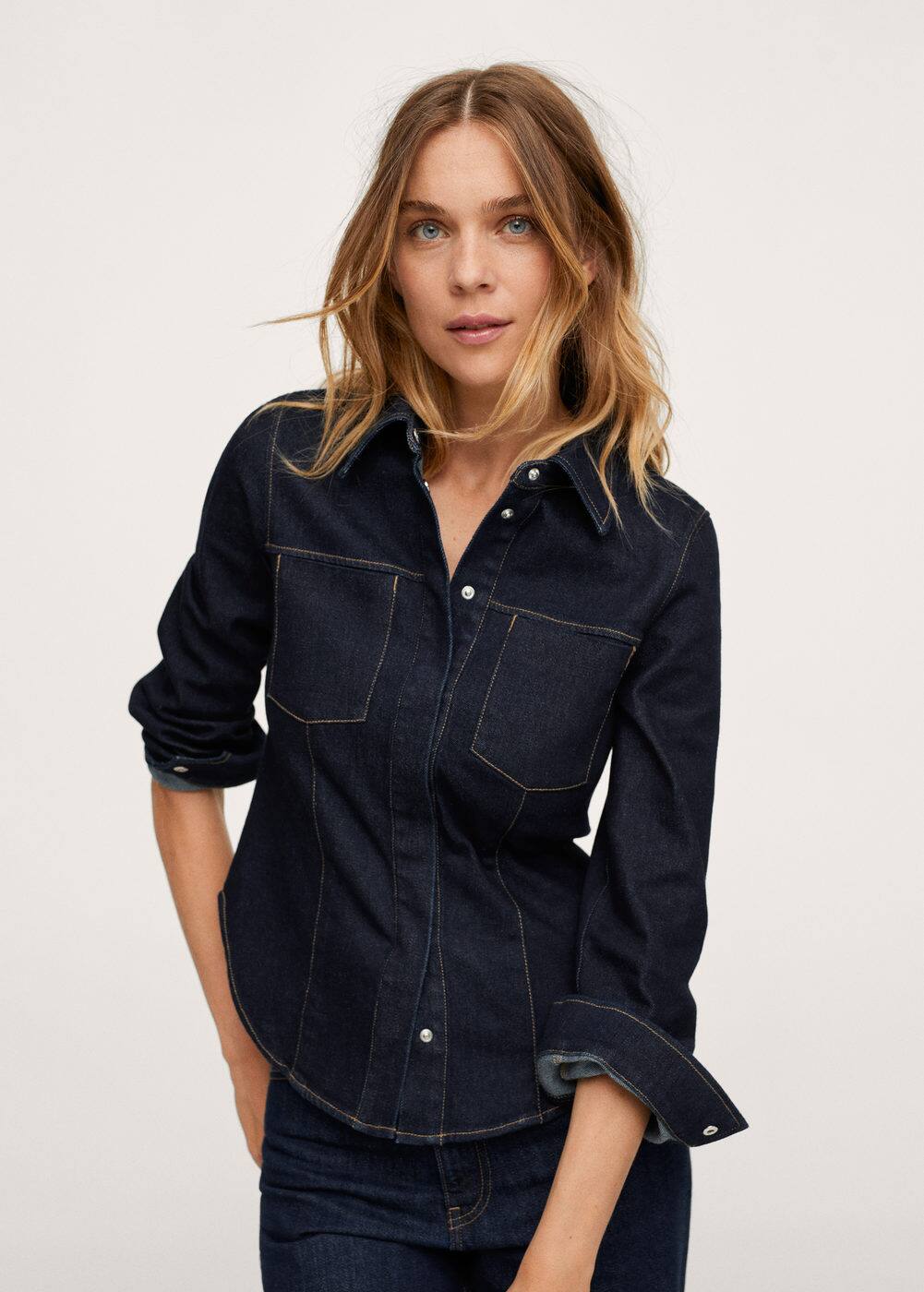 Denim Shirt With Seams Woman Mango Egypt