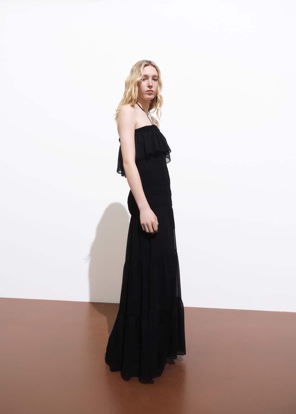 Mango Halter Chiffon Maxi Dress