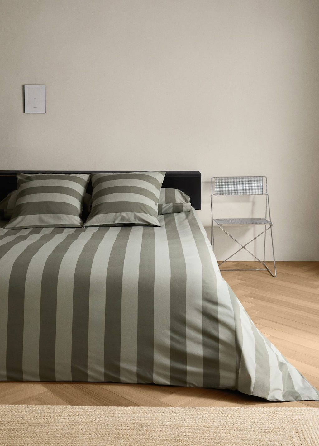 Mango Home 500 Threads Cotton Percale Striped Duvet Cover Single Bed Green