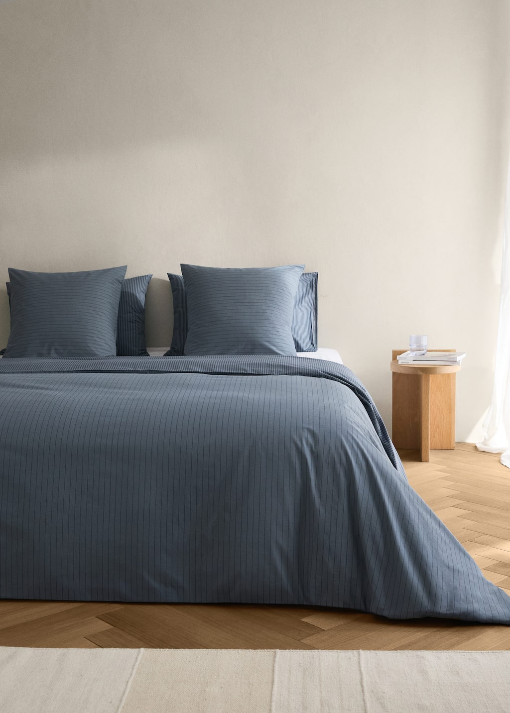 Mango Home Housse De Couette Percale De Coton Rayures Réversible Lit 180/200 Cm Bleu Encre - Home - Lit 150/160