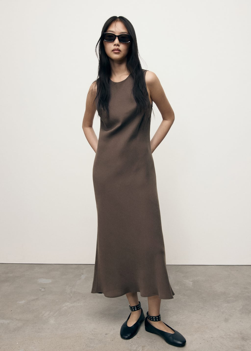 Mango Modal Midi-dress Brown In Brown