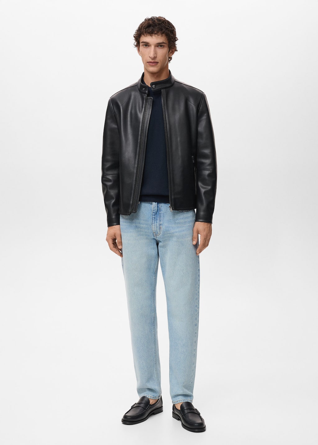 Mango Man Zip-up Leather-effect Jacket Black In Black