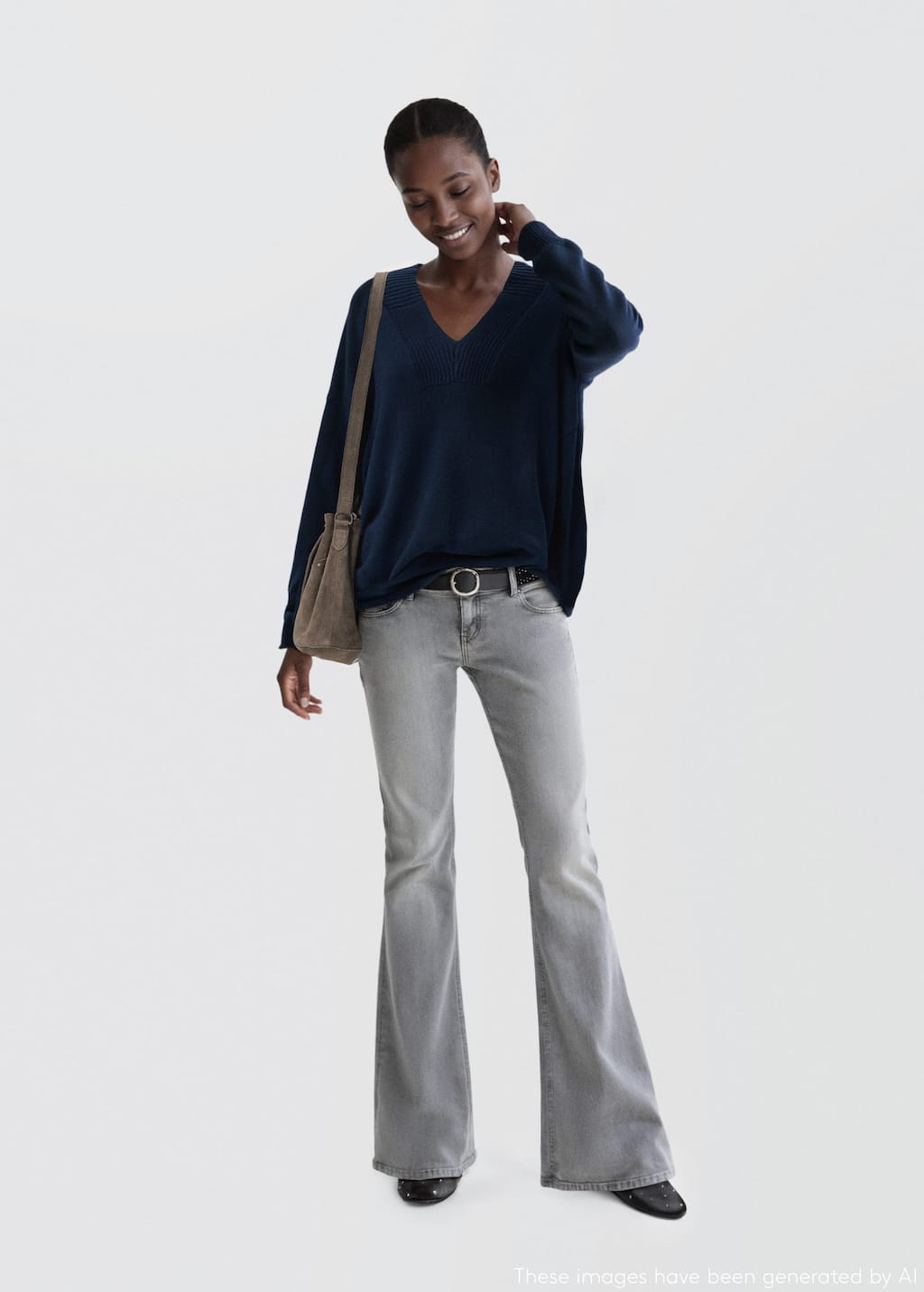 Mango Teen V-neck Knit Sweater Navy In Gray