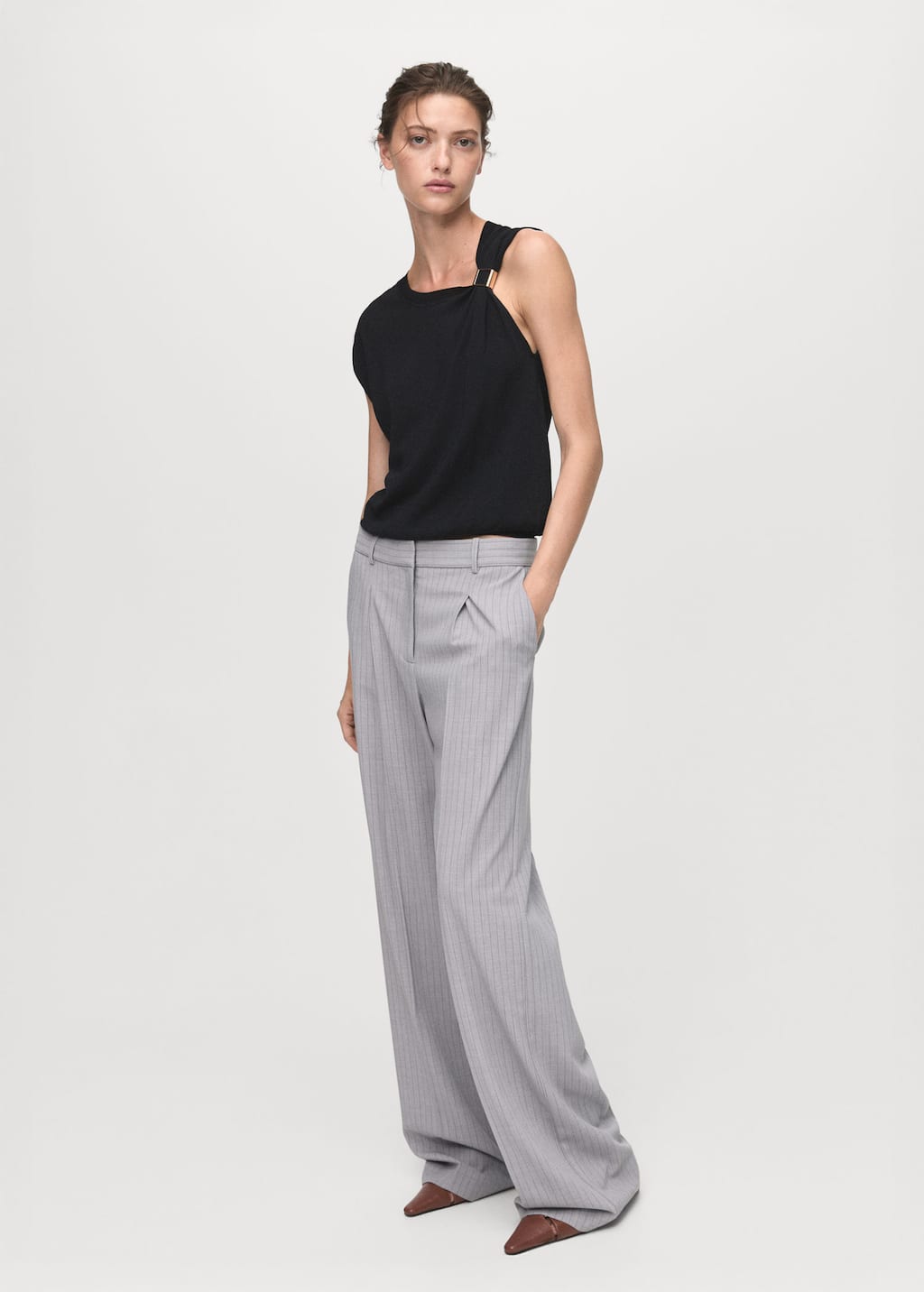 Mango Short-sleeved Sweater With Metallic Detail Black In Black