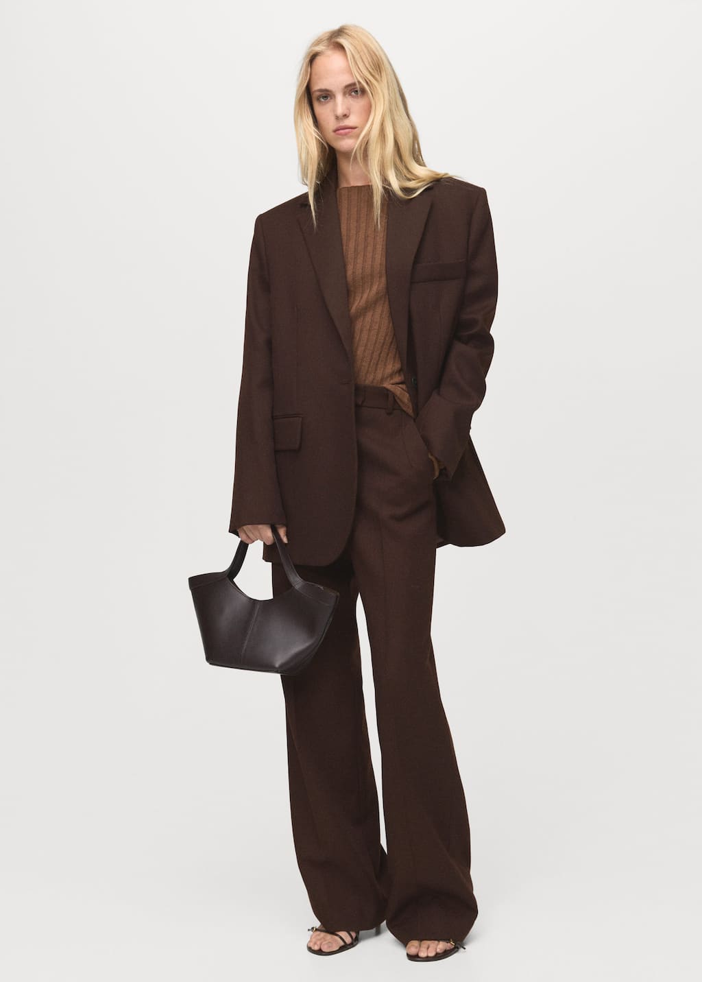 Mango Pull-over Côtelé Col Bateau Chocolat - Femme - L -  In Brown